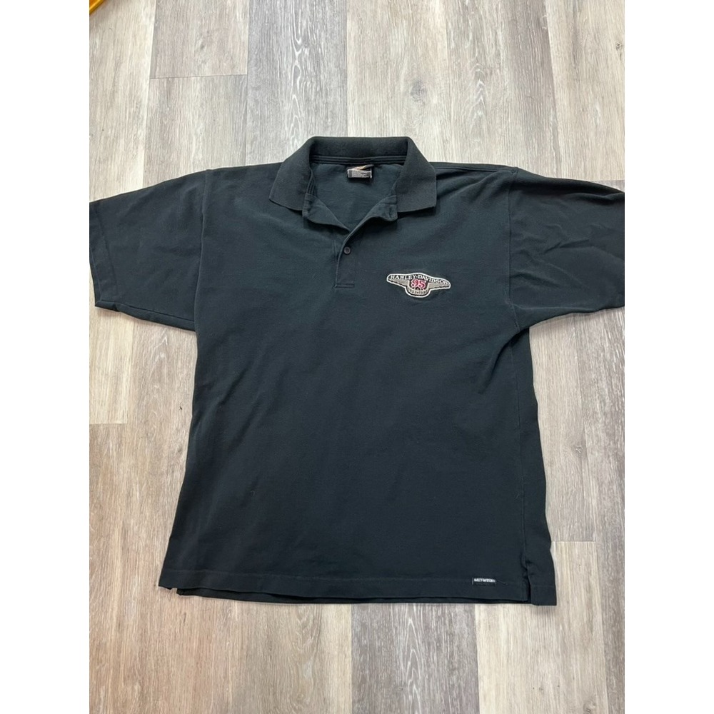 Vintage 1998 Harley Davidson Black Polo Shirt Size L Made in the USA